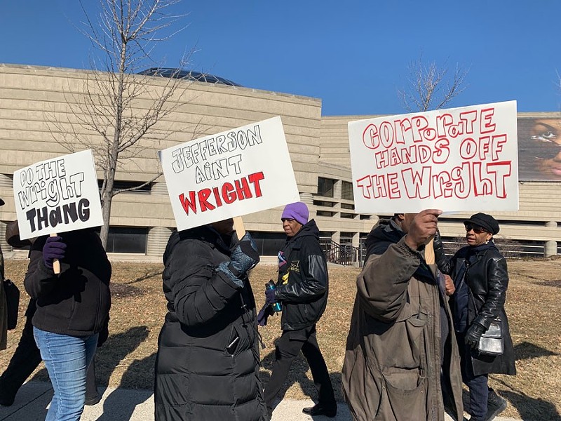 Protesters outside the Charles H. Wright Museum of African American History. - Jerilyn Jordan