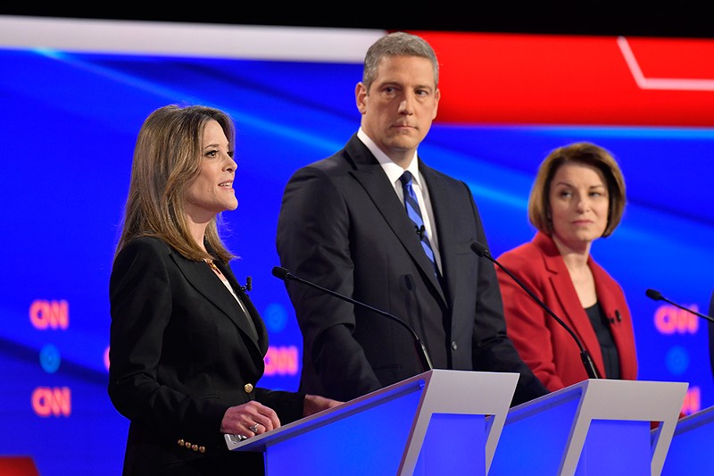 Marianne Williamson puts a hex on America while Tim Ryan and Amy Klobuchar look on. - CNN