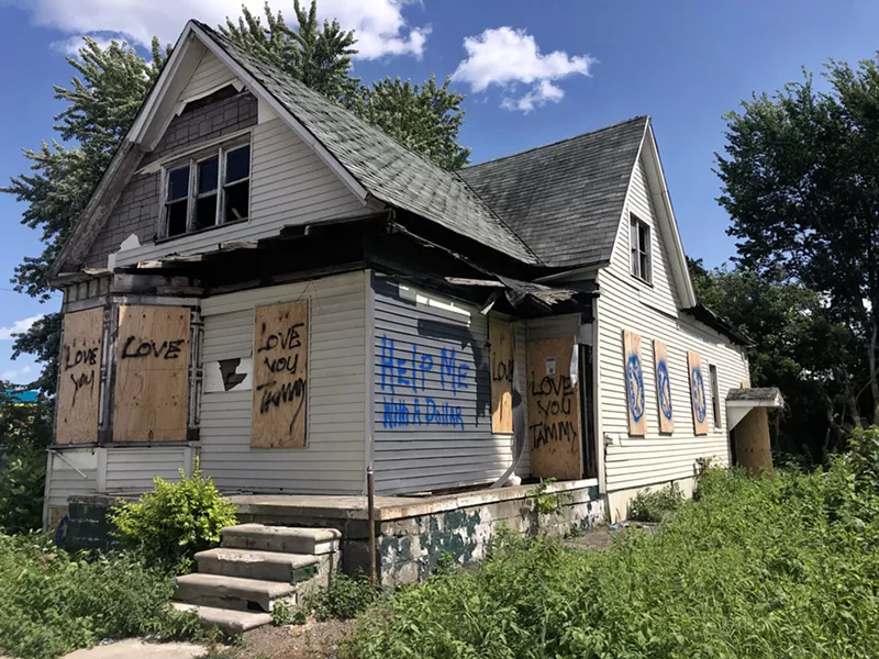 House at Mack Avenue and Mt. Elliott Street where a woman's body was found. - Steve Neavling