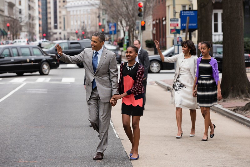 President Barack Obama and First Lady Michelle Obama walk with their daughters Sasha and Malia, right, to attend an Easter service at St. John's Church in Washington, D.C., Sunday, March 31, 2013. (Official White House Photo by Pete Souza) - GPA Photo Archive / Flickr Creative Commons