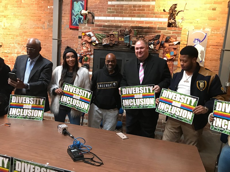 Cannabis blogger Richard Clement, actress Bonita Money, author “Freeway” Rick Ross, State Rep. Isaac Robinson, and State Rep. Jewell Jones at a recent press conference. - Larry Gabriel