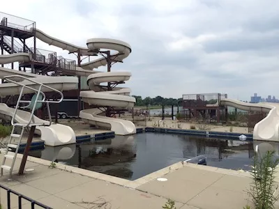 The abandoned water slide, which operated under city control, no longer receives funding. - Photo by Tom Perkins