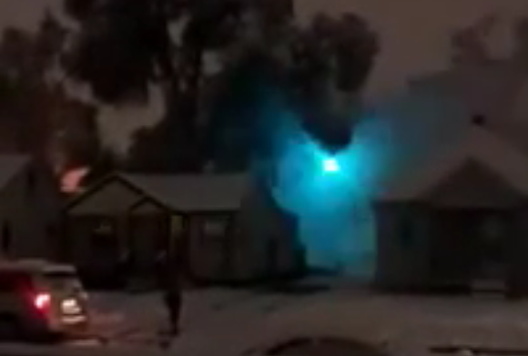 Watch: Snowfall starts power line fire in Detroit