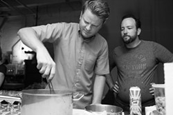 Joe Robinson, left, Brendon Edwards, right, during a popup dinner over the summer. - Photo by Jenna Belevender