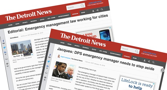 The Detroit News is giving us whiplash with conflicting columns about emergency managers