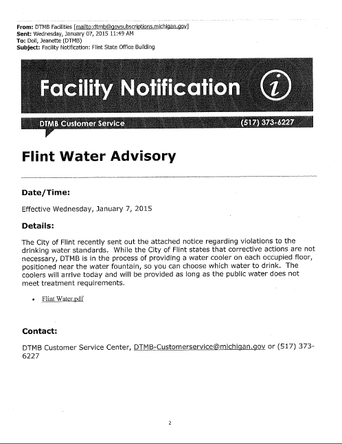 Snyder admin trucked clean water into Flint state buildings in Jan 2015