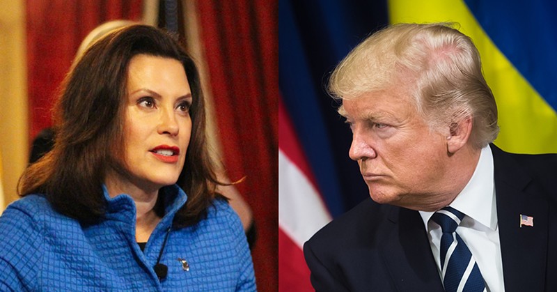 Gov. Gretchen Whitmer and President Trump sparred on Thursday over federal aid for Michigan. - Trump photo via Shutterstock
