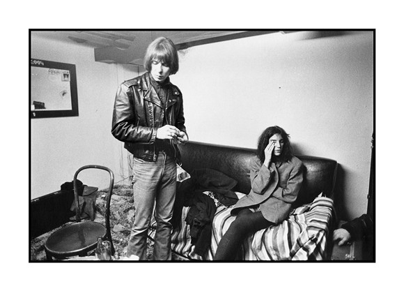 Fred "Sonic" Smith and Patti Smith backstage at the Second Chance in Ann Arbor, Michigan on February 8, 1978. The occasion was a gig shared by Sonic's Rendezvous Band and the Patti Smith Group. Patti Smith later married Fred "Sonic" Smith. "Sonic" Smith was formerly a guitarist with the MC5. Photo by Sue Rynski and courtesy of Sensitive Skin.