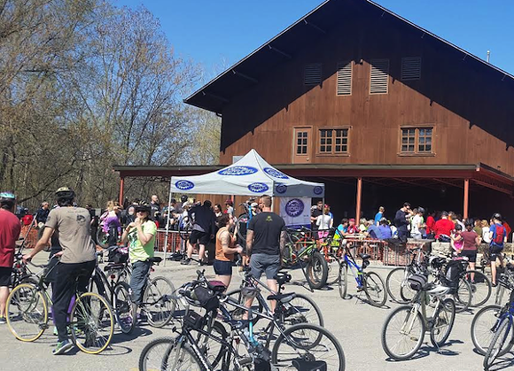 The annual ride stops for beer at the Paint Creek Cider Mill. - PHOTO COURTESY STEVE JOHNSON