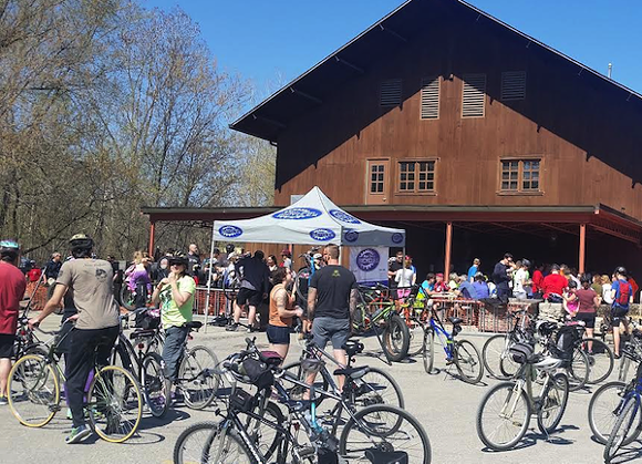 The annual ride stops for beer at the Paint Creek Cider Mill. - Photo courtesy Steve Johnson