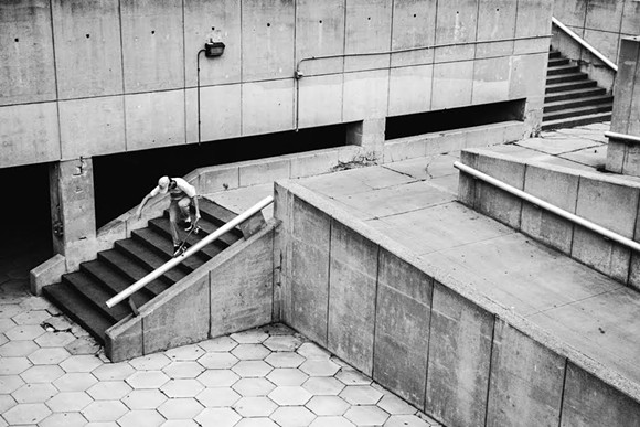 Quentin Boyer jumping onto “basement 9 rail” - Photo credit: Dominic Palarchio
