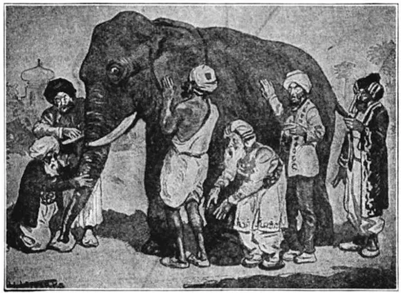 Blind pundits discover and declare Detroit's identity. - FROM "WORLD STORIES FOR CHILDREN'' BY SOPHIE WOODS, AINSWORTH & CO., 1916