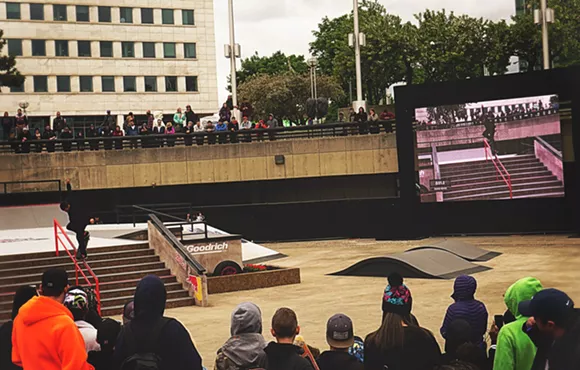 David Reyes shut down the best trick competition and then proceeded to skate long after the event was over just for the sake of the hometown crowd. - Photo: Jordan Garland (@jordangarlandmi)