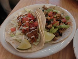The Chipotle pork and pollo asado tacos, priced at $4.50 each. - Photo by Serena Maria Daniels
