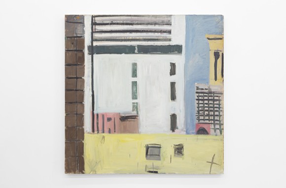MARY ANN AITKEN, UNTITLED (VIEW FROM CARY BUILDING FIRE ESCAPE), CIRCA 1985 - 89, OIL ON MASONITE, 48 X 48 INCHES (122 X 122 CM). PHOTO COURTESY OF WHAT PIPELINE.