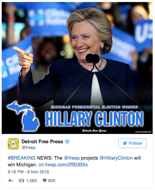 Breaking Bad: Freep called Michigan for Clinton at 9:18 p.m.