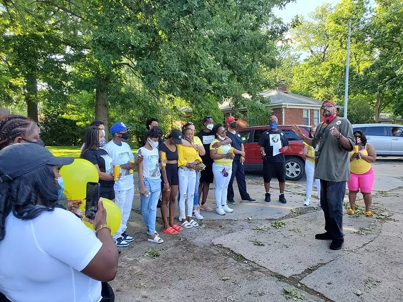 Family members and friends of Pricilla Slater outside the Harper Woods Police Department. - Teferi Brent