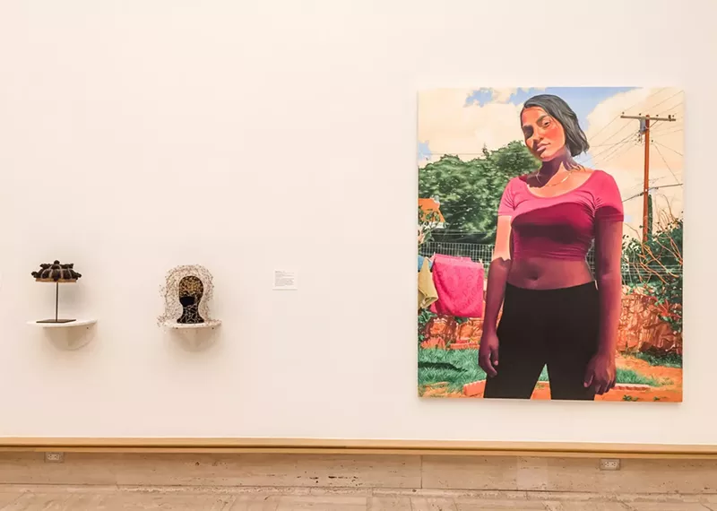 From left: Sonya Clark, "Twenty-One"; Beau Sinchai, "Reclaiming the Gaze"; Marianna Olague, "Maya." - Courtesy of Cranbrook Art Museum
