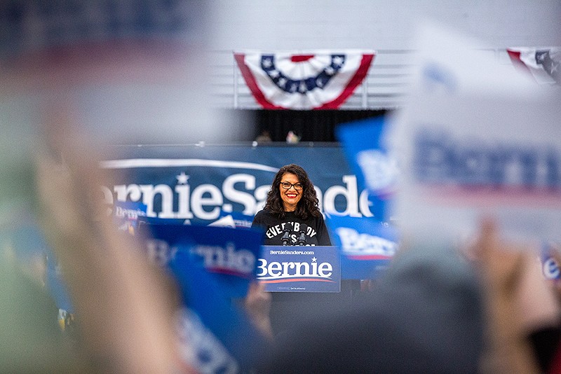 Rashida Tlaib at a rally for Sen. Bernie Sanders at Detroit's Cass Tech High School. - Erik Paul Howard