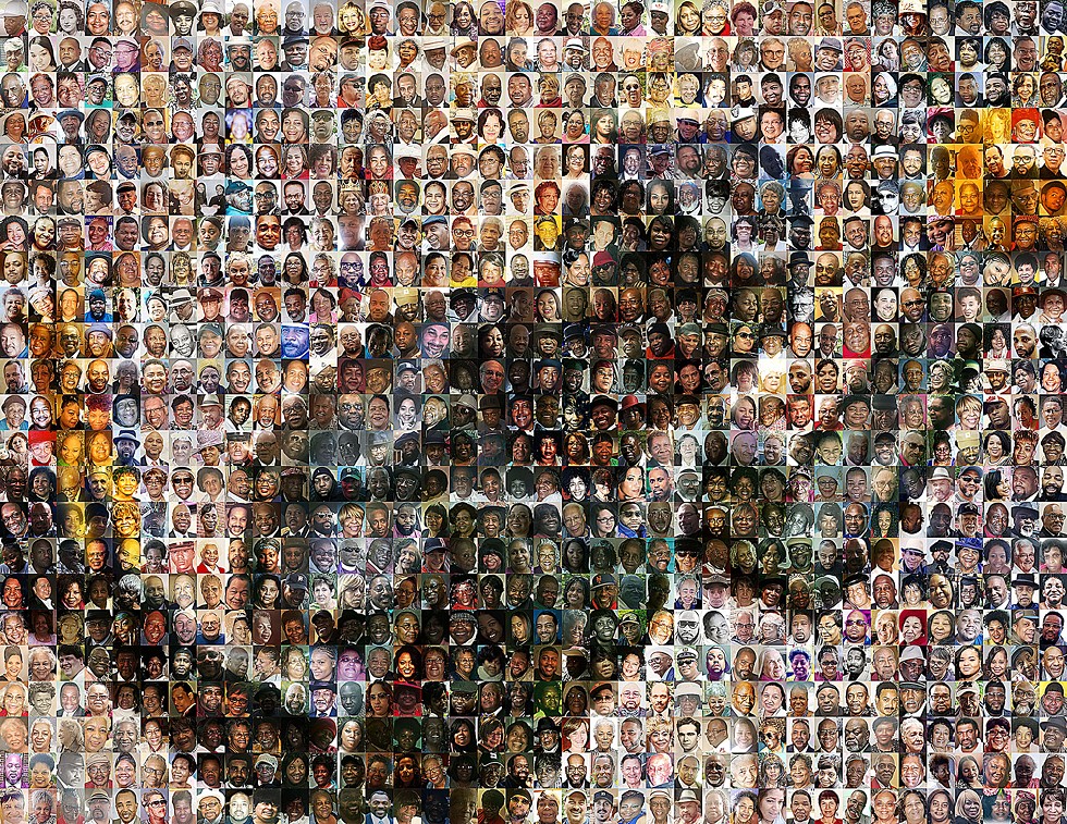 Artist Eric Millikin created this montage from nearly 900 photos representing a majority of the 1,500 Detroiters lost to the virus so far, between March and Aug. 18. - ERIC MILLIKIN