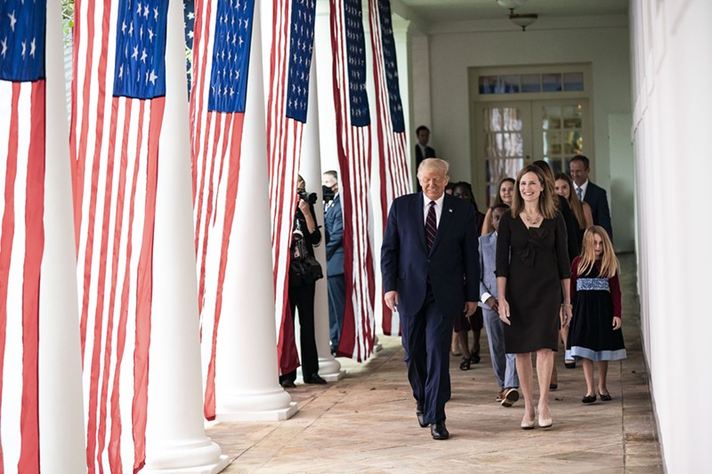 President Donald Trump walks with Judge Amy Coney Barrett, his nominee for Associate Justice of the Supreme Court of the United States. - Public domain