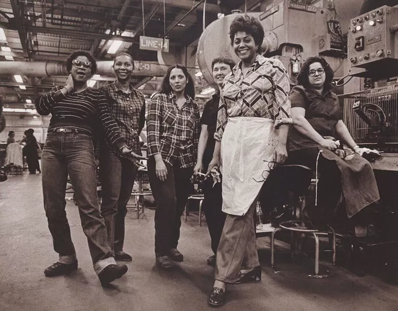 "Press Operators, GM Fisher Body Trim Plant, Fort Street, Detroit Michigan," 1982, Russ Marshall, American; gelatin silver print. - Courtesy of the DIA