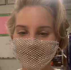 Lana Del Rey sporting a mesh face mask at a book event in October that she now claims was lined with plastic. - Screengrab/Instagram