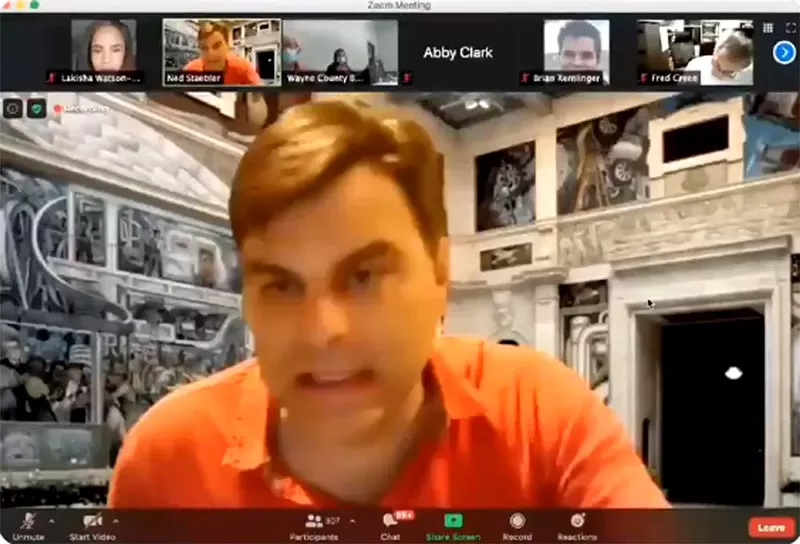 TechTown CEO Ned Staebler went viral during Tuesday's Zoom meeting for the Wayne County elections board. - SCREENGRAB
