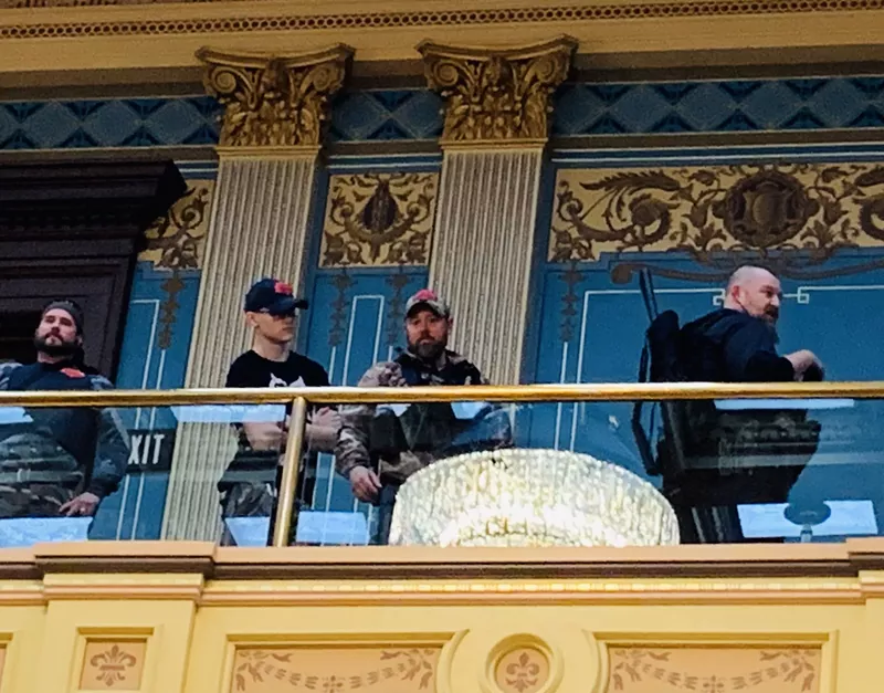 Armed protesters stormed the Michigan Capitol Building last month. - Snator Dayna Polehanki Twitter account @SenPolehanki