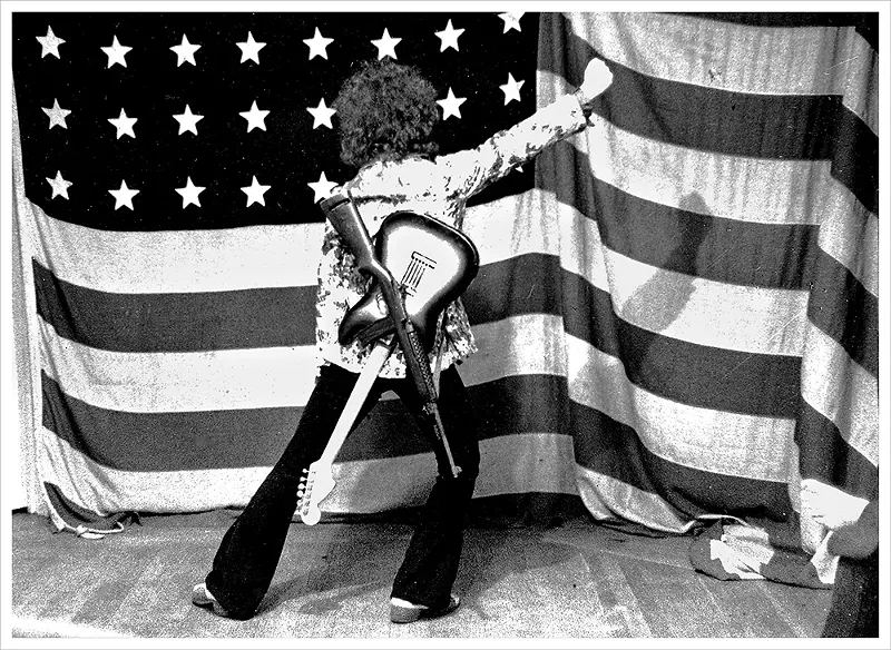 MC5 band member Wayne Kramer in Ann Arbor, Michigan, B&W photograph, 1969. - Photo by Leni Sinclair, courtesy of MOCAD