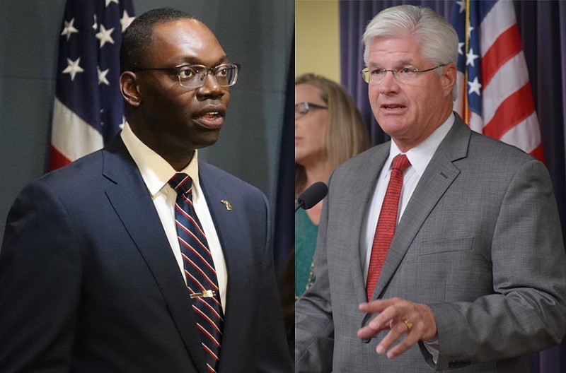 Lt. Governor Garlin Gilchrist II, left, and state Sen. Mike Shirkey. - STATE OF MICHIGAN/
