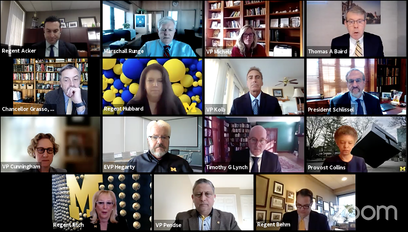 University of Michigan Board of Regents votes to censure fellow Regent Ron Weiser. - Zoom screengrab
