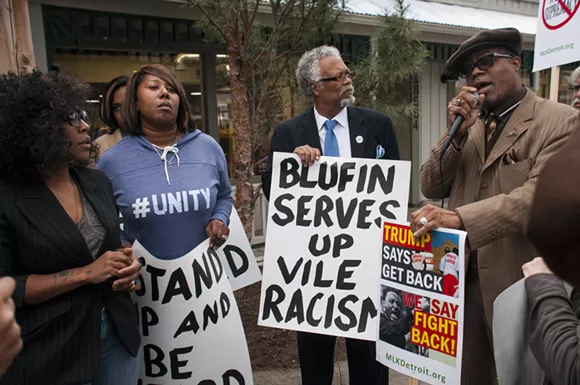 Protestors outside Bluefin on Wednesday afternoon. - Photo by Tom Perkins