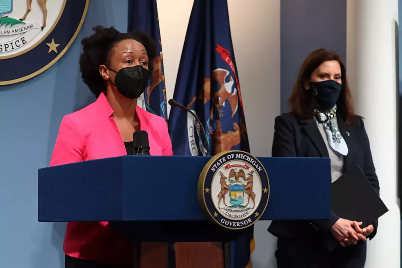 Michigan Department of Health and Human Services chief medical executive Dr. Joneigh Khaldun, left, and Governor Gretchen Whitmer address Michigan's COVID-19 outbreak. - State of Michigan