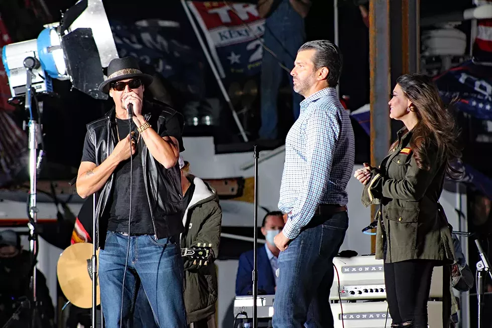 Kid Rock, Donald Trump Jr, and Kimberly Guilfoyle campaign at a Trump rally in Harrison Township in September. - MichaelAnthonyPhotos / Shutterstock.com