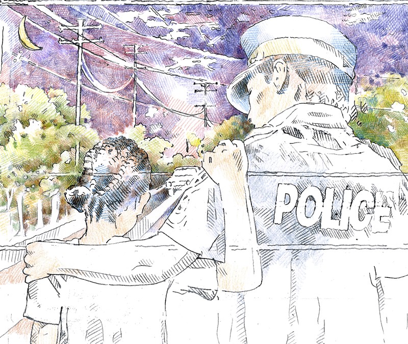 Macdonald's original sketch for the Sterling Heights Police Department painting. - Nicole Macdonald