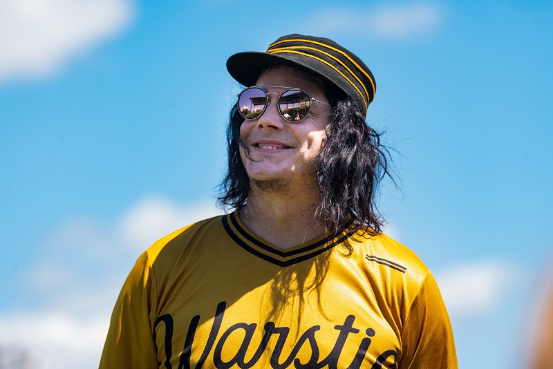 Rock star Jack White at a celebrity baseball game at Hamtramck Stadium in 2019. - DOUG COOMBE