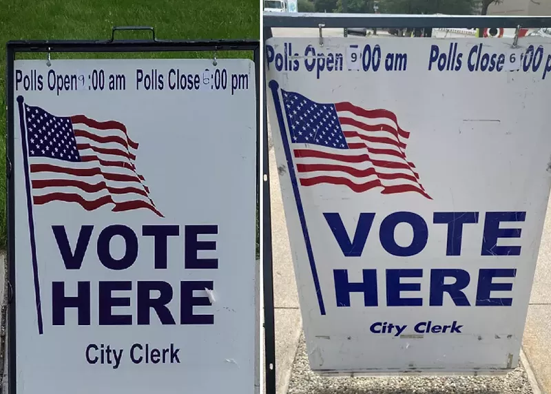 U.S. Rep. Rashida Tlaib posted photos showing signs with the wrong polling hours in Detroit. - Twitter, @RashidaTlaib