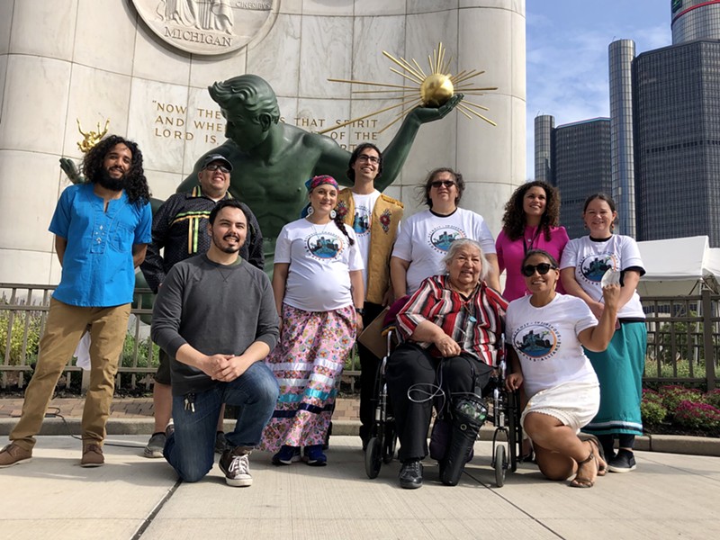 The Detroit Indigenous Peoples Alliance gathered outside the Spirit of Detroit on Indigenous People's Day. - Steve Neavling