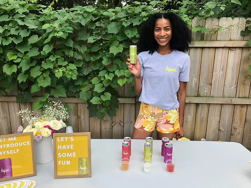 THC-infused Happi debuted with a launch party in Detroit. Each can has 2.5 mg of THC, enough to mimic the effects of a glass of wine. - Lee DeVito