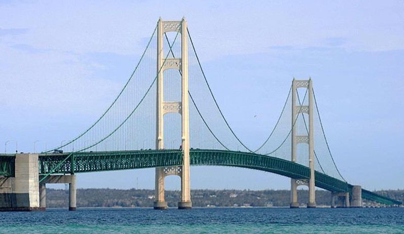 Enbridge Inc.'s Line 5, which runs through the Straits of Mackinac, has spilled more than 1 million gallons of fossil fuels into waters since 1968, according to researchers. - Jeffness, Wikimedia Commons