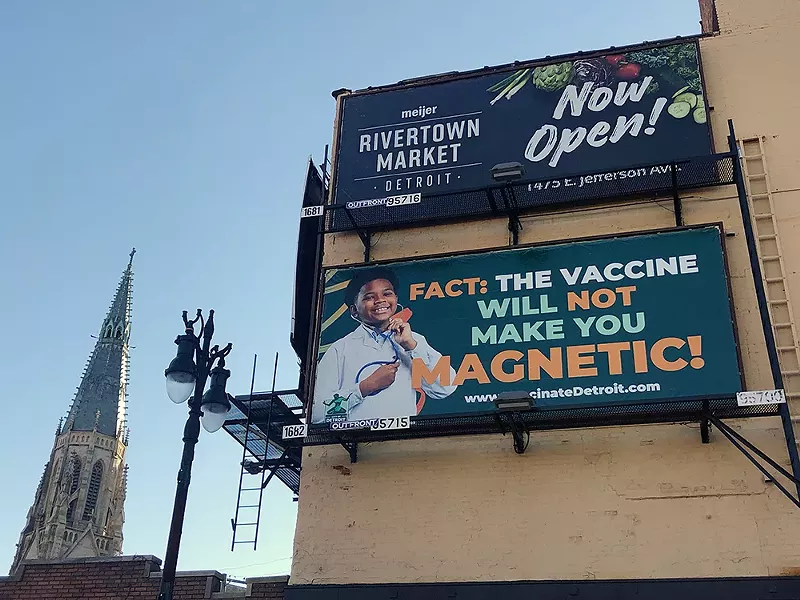 The city of Detroit launched a campaign targeting COVID-19 misinformation, with messages such as, “The vaccine will not make you magnetic.”