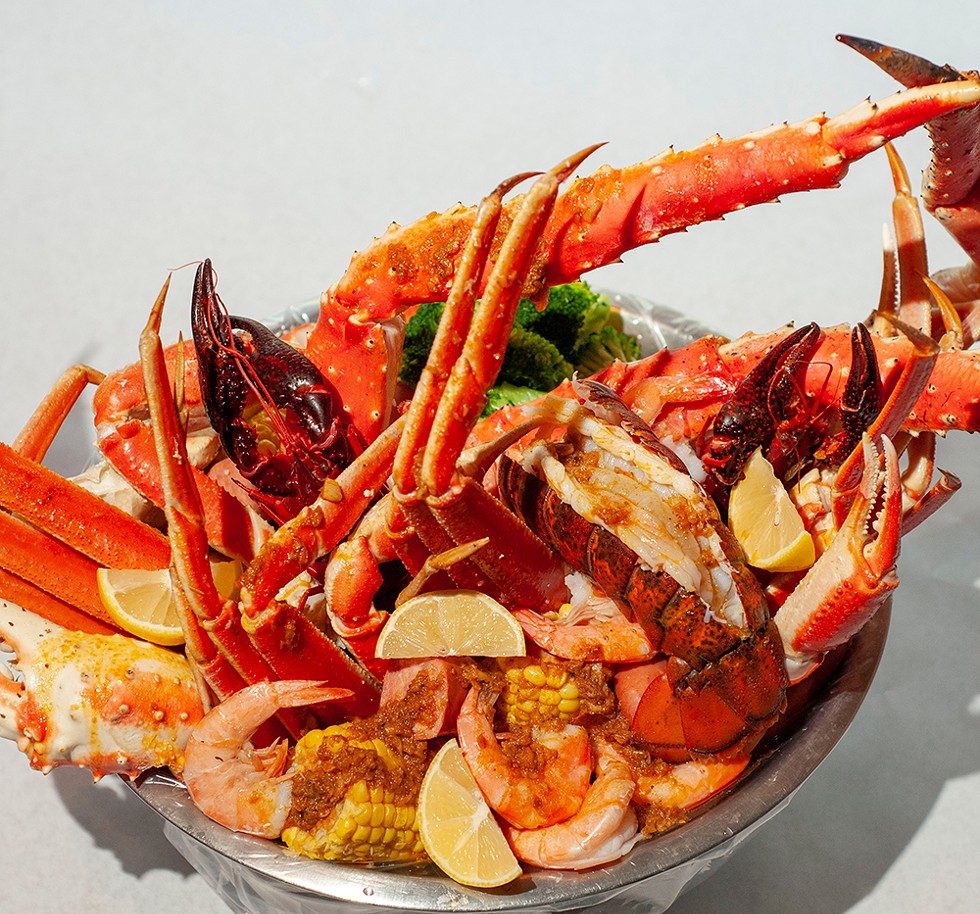 Crazy for crabs: Seafood boils, like this one from Detroit Pho and Crab, have been growing in popularity. - Tom Perkins