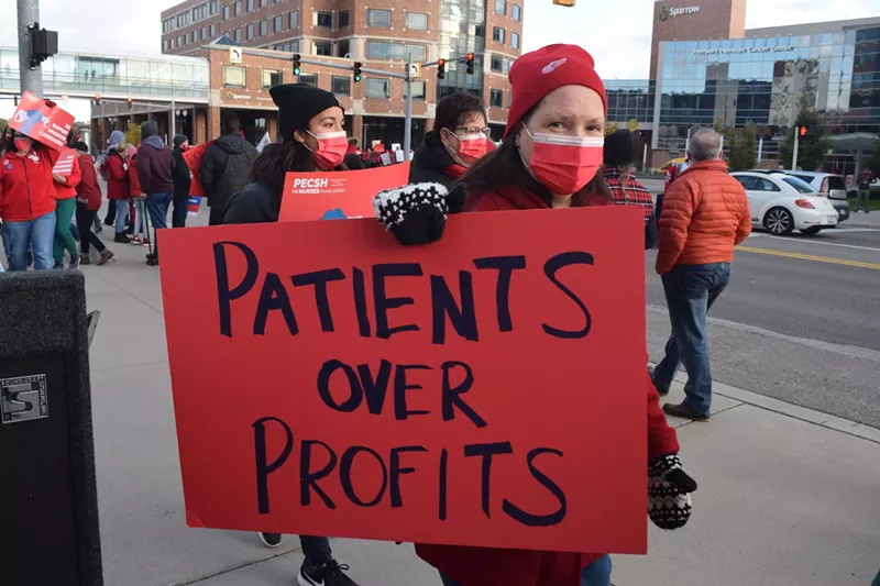 Sparrow Hospital workers call for fairer pay and better benefits at an “informational picket” on Nov. 3, 2021. - Anna Gustafson / Michigan Advance