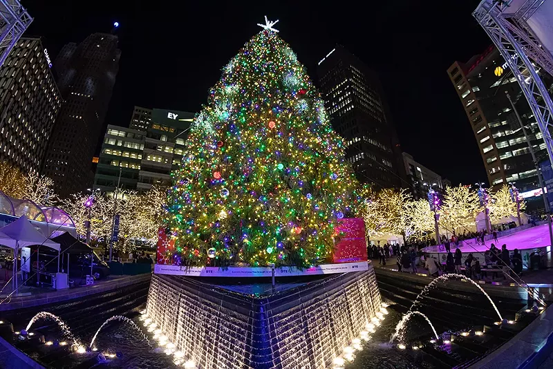 Detroit’s Christmas tree is not far from the holiday markets at Cadillac Square. - Downtown Detroit Partnership