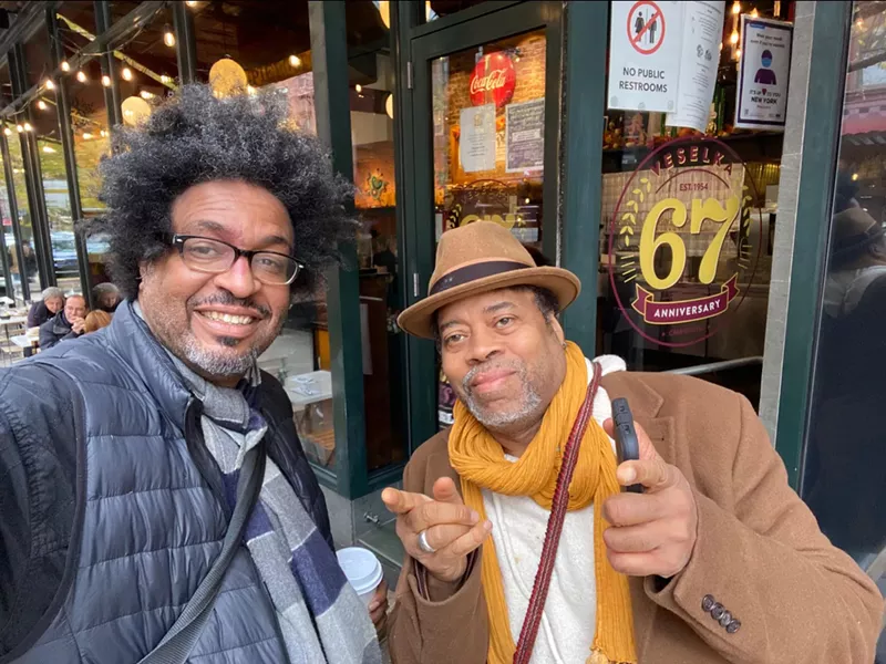 Greg Tate and John Sims at Veselka in the East Village, November 2021. - John Sims