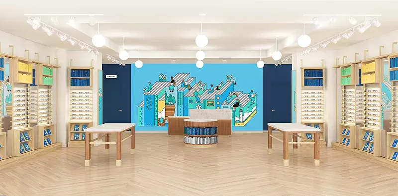 Warby Parker's new retail location at Twelve Oaks Mall features a mural by artist Rose Wong. - COURTESY PHOTO