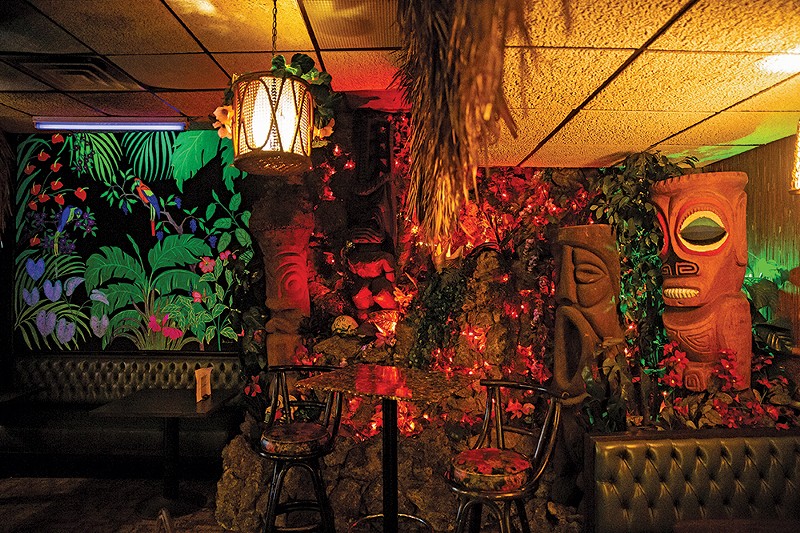 Tiki decorations at Chin’s Chop Suey in Livonia. - Amy Sacka