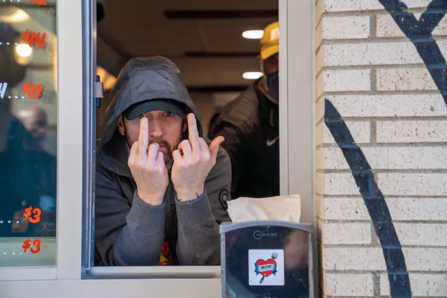 Eminem at the grand opening of his Detroit restaurant, Mom's Spaghetti, in September. - Joe Maroon