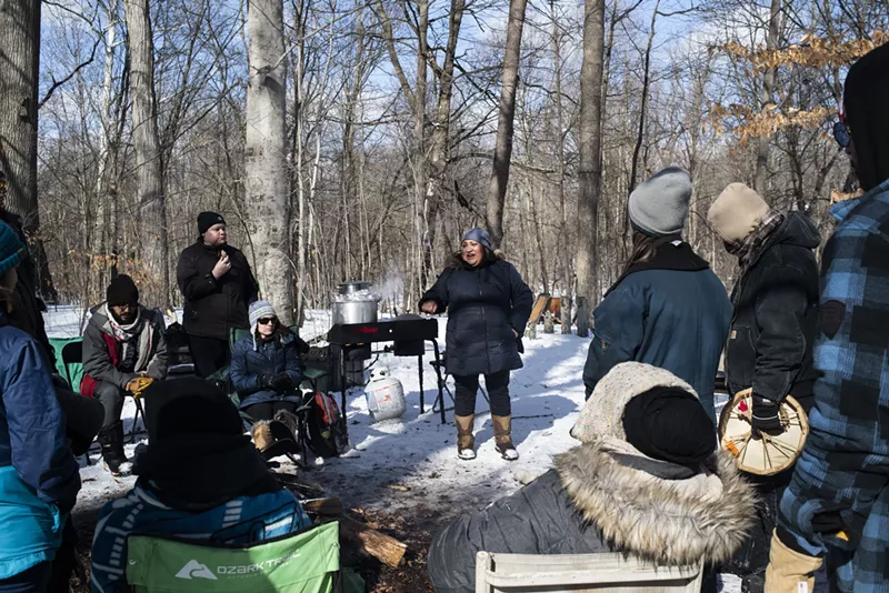 Rosebud Bear-Schneider (center) on the day of the sugarbush ceremony. - Courtesy of Rosa María Zamarrón